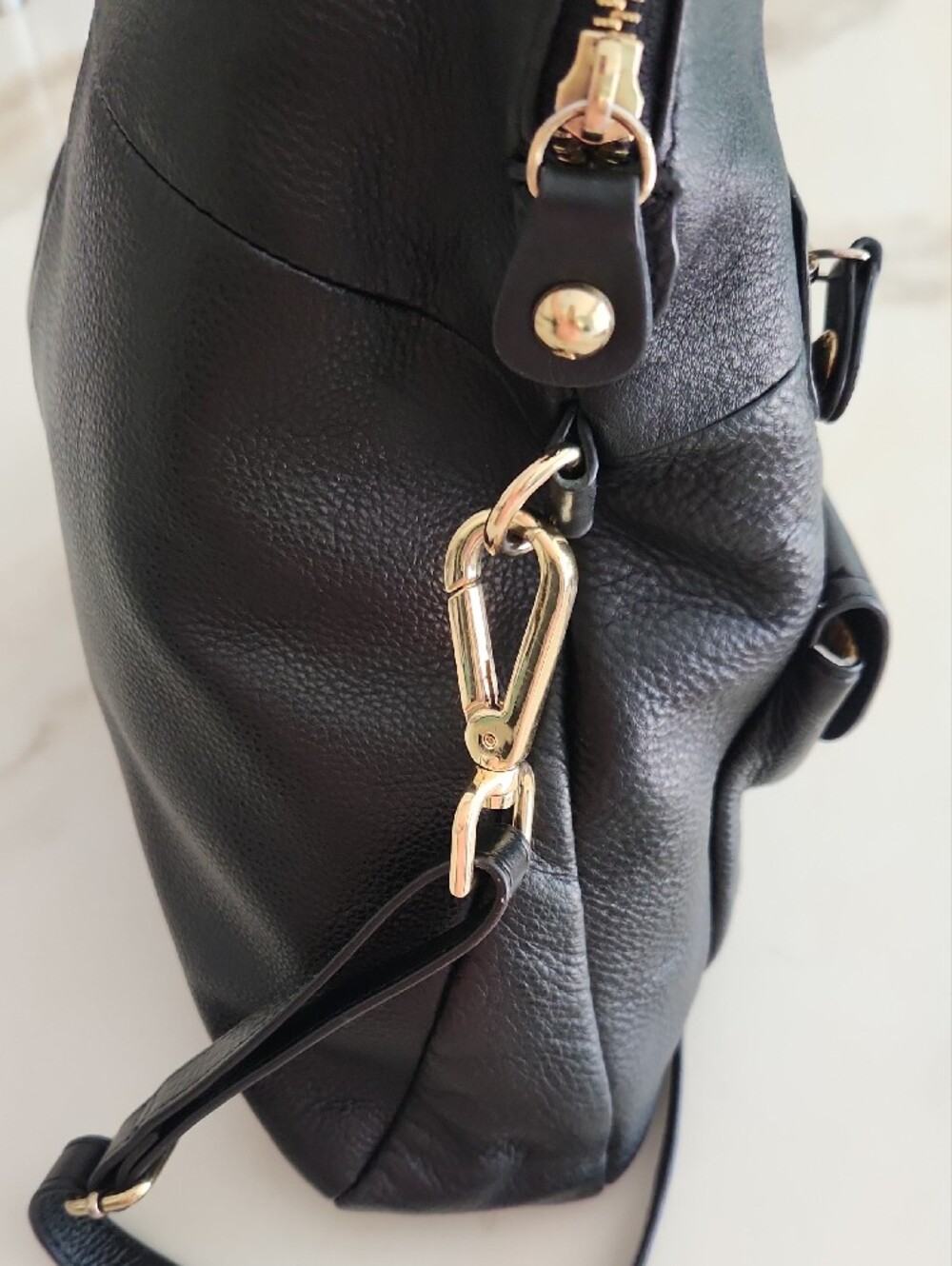 Emma Fox Black Leather Satchel with Gold Hardware - Picture 12 of 15